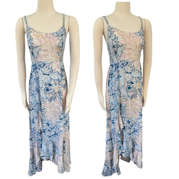 FREE PEOPLE Forever Yours Ruffled Smocked Floral Slip high-low Maxi Dress Small - Picture 6 of 9